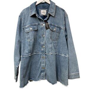 LOGO Lori Goldstein Denim Utility Jacket Plus Size 3X Blue Boho Barn Coat NWT